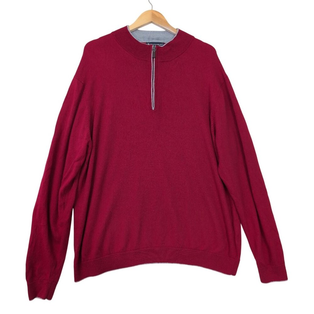 Hart Schaffner Marx Sweater Mens 3XLT Red Merino‎ Wool Quarter Zip Long Sleeve